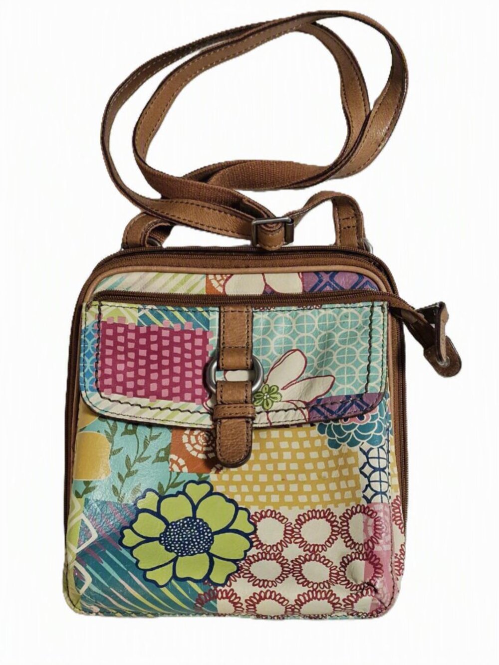 Fossil Crossbody, Leather, Multi Color Patchwork Medium Size Organizer Purse $78
